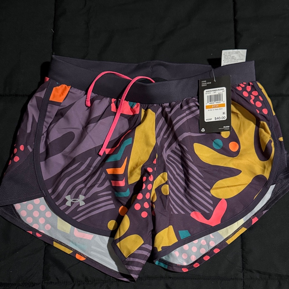 Under Armour Women's Purple and Yellow Athletic runner Shorts S new without tags